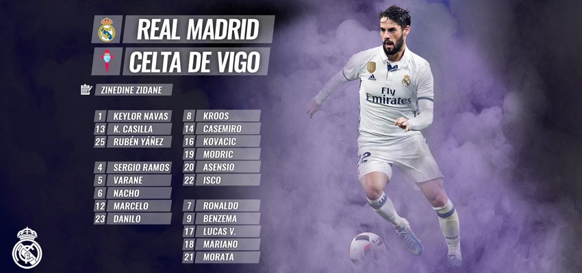 Convocatoria del partido Real Madrid-Celta
